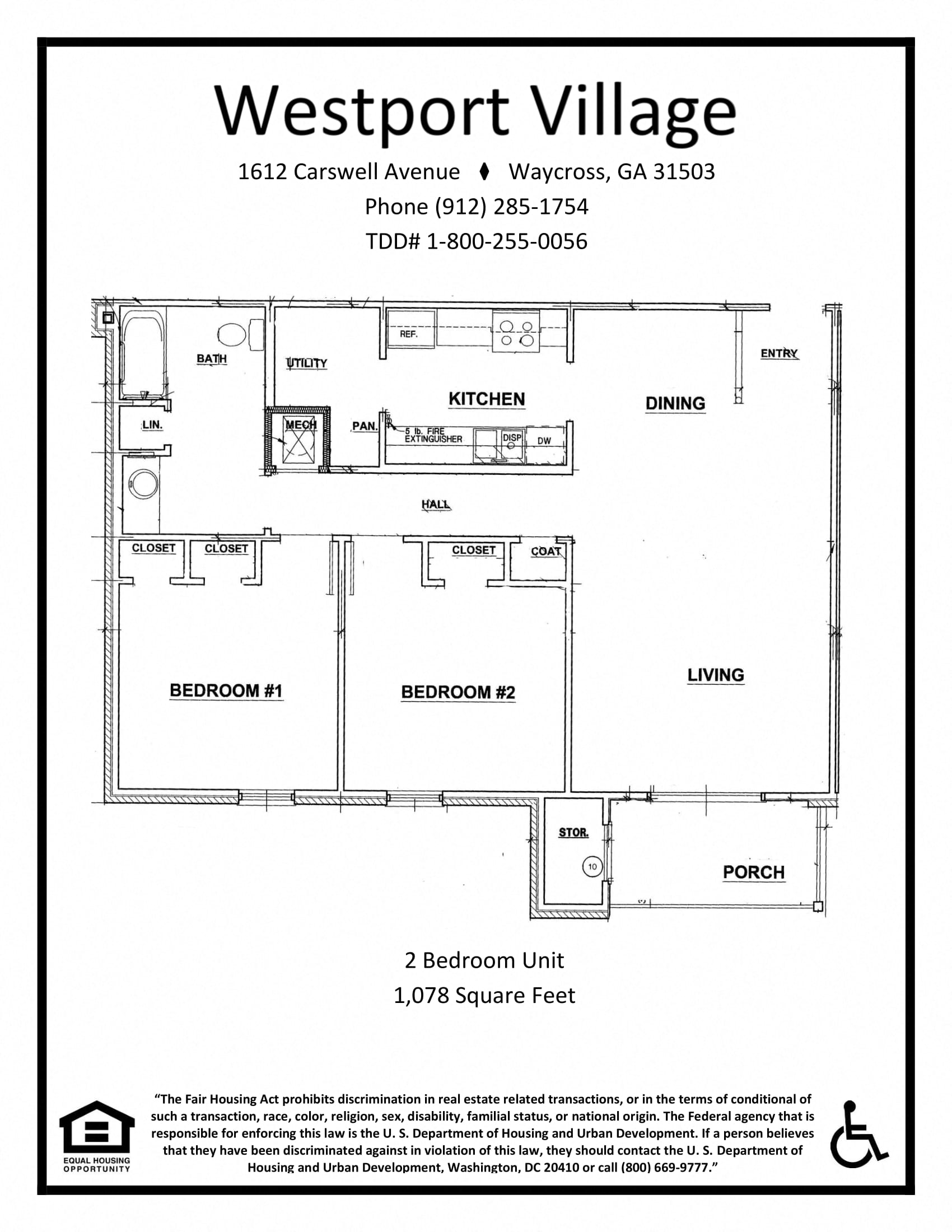 Floor plan for 2 beds, 2 baths, 1002 sqft